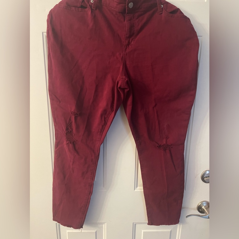 GAP Red Stretch distressed jeans.